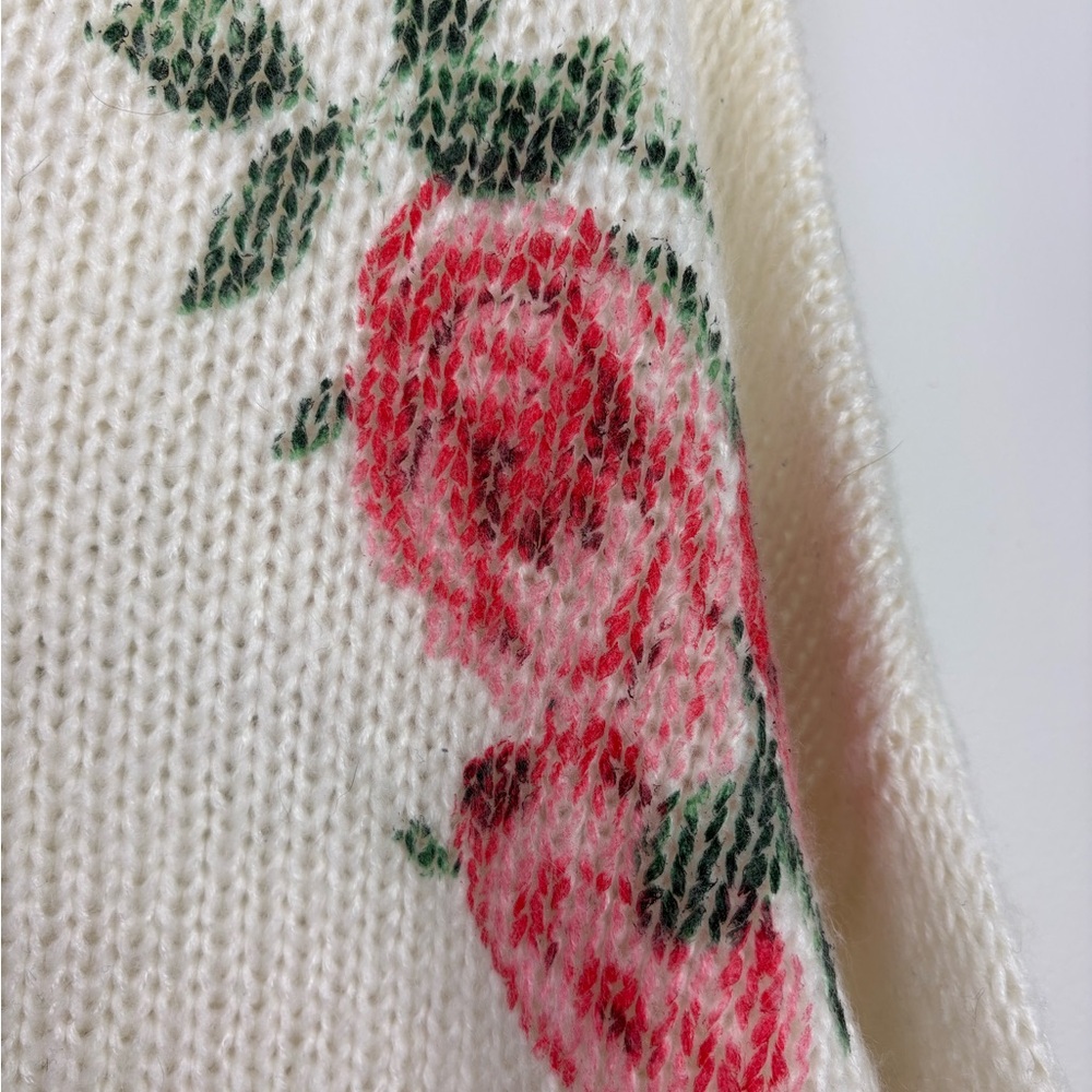 ODDY Cream Crewneck Sweater with Pink Rose Print size 1X/2X whimsy coquette - Picture 2 of 7